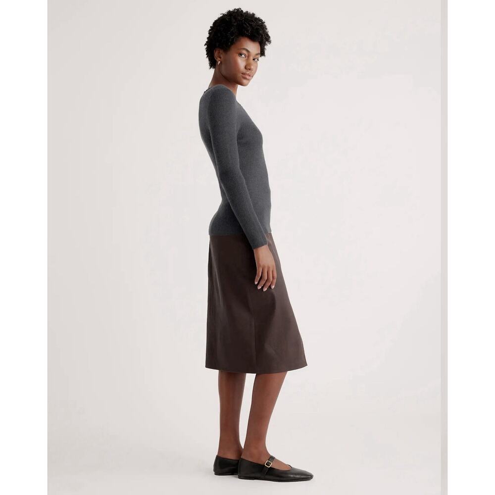 Quince Featherweight Cashmere Ribbed Crewneck Sweater/Charcoal Large - Picture 4 of 13